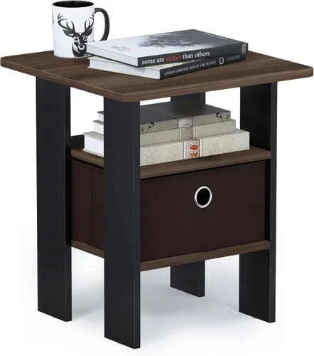 Vista 28 de Furinno ANDREY - Mesa auxiliar, mesa de centro, mesita de noche con estantes abiertos y contenedor de almacenamiento, mesa de cabecera, para sala