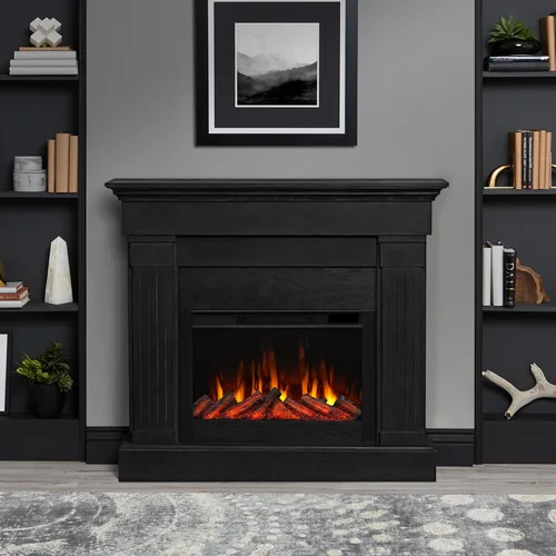 Vista 2 de Real Flame Crawford - Chimenea eléctrica delgada para interiores de 48 pulgadas con repisa para sala de estar o dormitorio, inserto de chimenea
