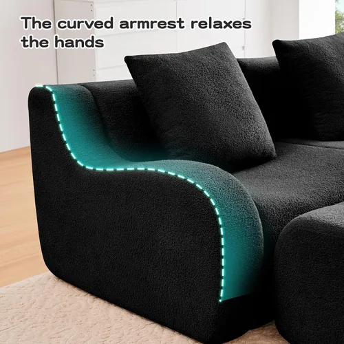 Vista 6 de Sofás de peluche sin hueso para sala de estar, juego de sofá modular negro con asiento profundo, sofá de gran tamaño, sofás para sala, cómodos sofás