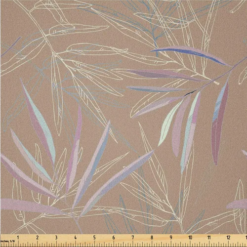 Vista 32 de Ambesonne Ivy Leaves Fabric by The Yard, Contemporary Design of Fantasy Themed Dreamy Leafy Pattern on Dark Back, Microfiber Fabric for Arts and