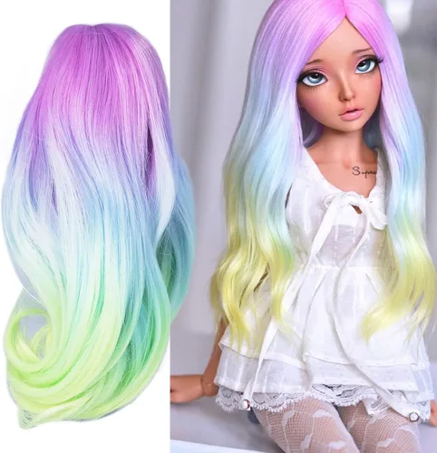 Vista 2 de Zerodis Pelucas de pelo de muñeca, Peluca de muñeca flexible suave de alta simulación, color degradado, circunferencia de cabeza de 8.3-9.4 in