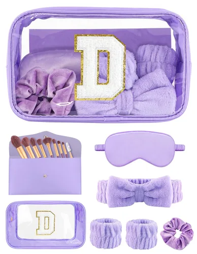 Vista 40 de Juegos de regalo para mujer, bolsa de maquillaje inicial con juego de brochas de maquillaje, regalos de despedida de soltera, kit de spa rosa