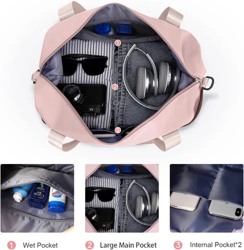 Vista 6 de Bolsa de lona de viaje, bolsa de gimnasio deportiva, bolsa de hombro para fin de semana para mujer