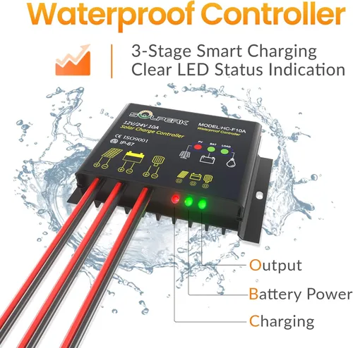 Vista 7 de SOLPERK Kit de Panel Solar 50W 12V, Cargador de Mantenimiento por Goteo de Batería Solar con Controlador Impermeable Mejorado para Barco Automóvil