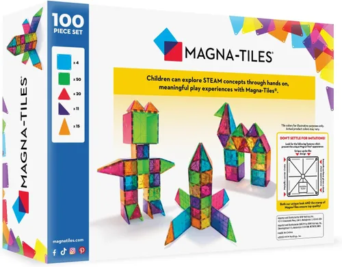 Vista 2 de MAGNA-TILES Juego clásico de construcción magnética de 100 piezas, la marca original de construcción magnética