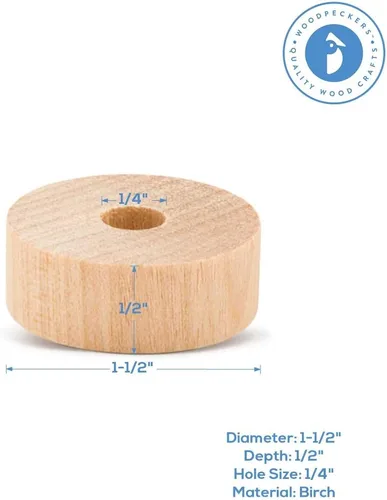 Vista 23 de Ruedas de madera maciza de 1 pulgada de diámetro para manualidades, agujero de 1/4 de pulgada, grosor de 3/8 de pulgada, paquete de 12 mini ruedas