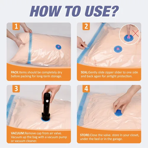 Vista 6 de Bolsas de almacenamiento al vacío de viaje con bomba de aire USB recargable, bolsas de sellado al vacío para equipaje, compresión selladora