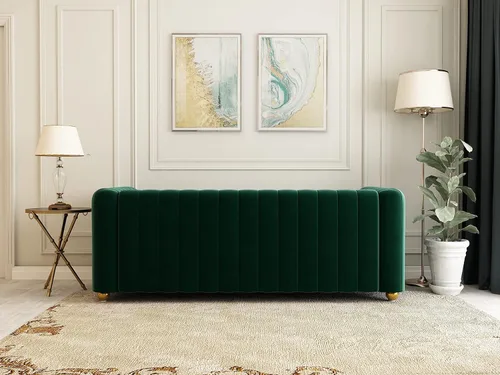 Vista 8 de Sofá de terciopelo verde de 81 pulgadas, moderno sofá de mediados de siglo para 3 personas, sofás de terciopelo copetudos Chesterfield para sala