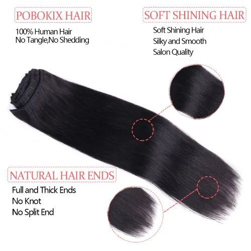 Vista 3 de Extensiones de Cabello con Clip Recto de Cabello Humano Real 8 Piezas Cabello Humano Remy con Clip para Mujeres, Cabello Humano Suave Natural, 120g