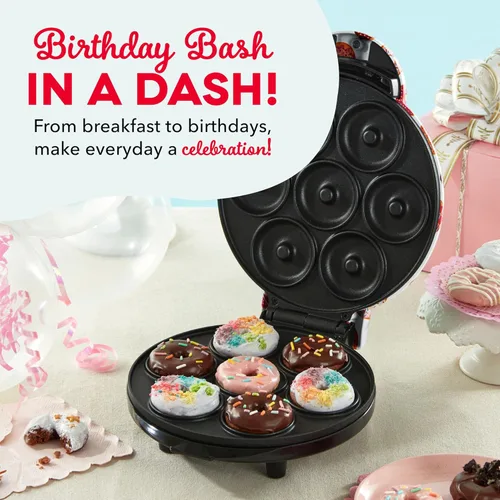 Vista 8 de Máquina para hacer donas Dash Mini para desayuno apto para niños, aperitivos, postres y más con superficie antiadherente, hace 7 donas, estampado