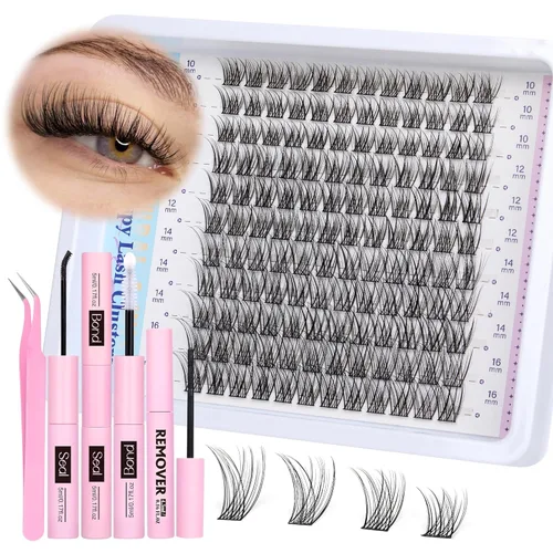 Vista 15 de Extensiones de pestañas en racimo Natural Lash, pestañas individuales cortas C-curly de 10-14mm, racimos de pestañas Wispy, para colocar en casa