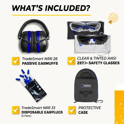 Vista 43 de TradeSmart All-in-One Shooting Ear Protection - Comfort+ NRR 28 Earmuffs, Glasses & Earplugs + Carry Case
