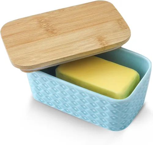 Vista 14 de HASENSE Mantequillera de cerámica con tapa, gran recipiente de mantequilla negro para encimera, soporte hermético para mantequilla en barra
