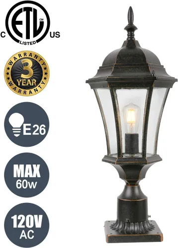 Vista 9 de Luz de poste grande de aluminio fundido de 24 pulgadas para exteriores con montaje en muelle de 3 pulgadas, lámpara de poste de camino exterior