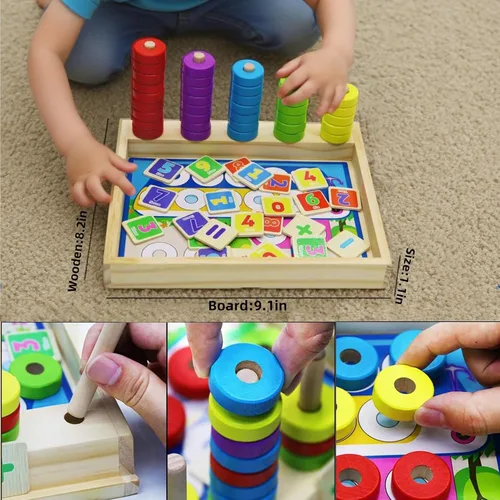 Vista 4 de Lydaz rompecabezas de madera para conteo de juguetes, aprendizaje preescolar educativo Montessori, matemáticas, juguetes para niños pequeños