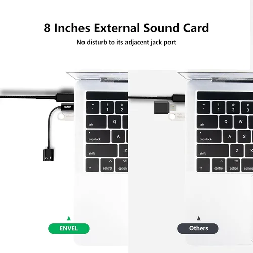 Vista 3 de ENVEL Adaptador de audio USB a 0.138 in, tarjeta de sonido estéreo externa con doble TRS de 3 polos de 0.138 in para auriculares y micrófono