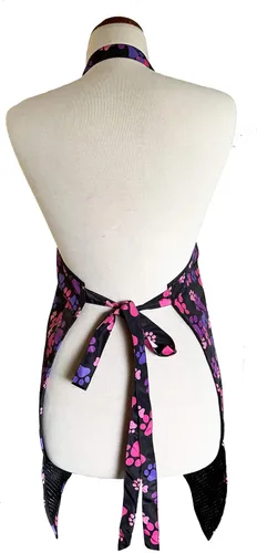Vista 5 de Ladybird Line Delantal de aseo y peinado impermeable 614 con estampado de patas, color rosa y morado, resistente al cabello y al blanqueador, 2