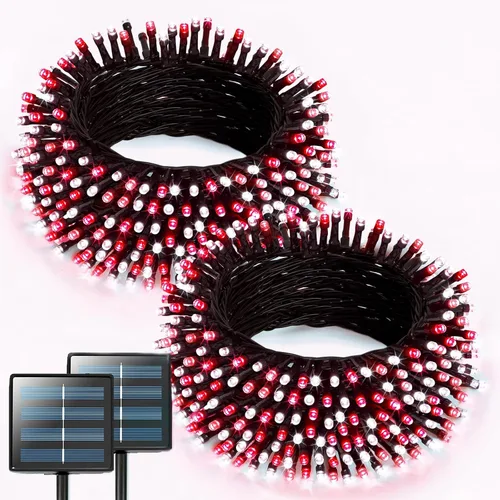 Vista 30 de JMEXSUSS Paquete de 2 tiras de luces solares para exteriores, 100 LED de 42.7 pies de luces solares blancas para exteriores, impermeables, 8 modos