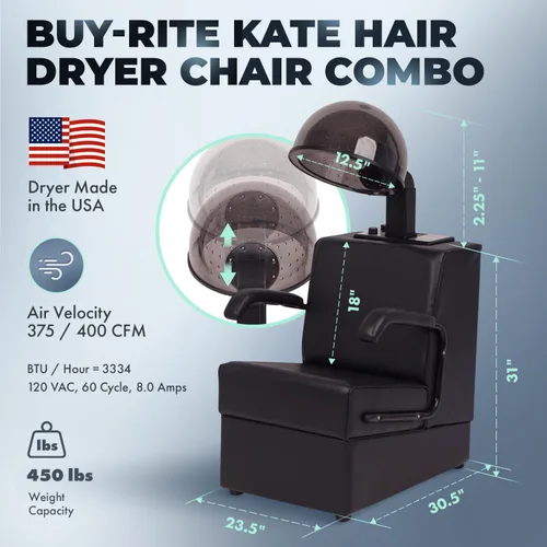 Vista 3 de Buy-Rite Kate - Juego de 2 combinaciones profesionales de secador de pelo y secadora de pelo, secadores comerciales con capucha de 980 W, sillas