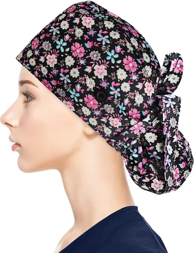 Vista 15 de Fesciory - Gorras de trabajo ajustables con botón y banda para el sudor, gorras con bolsa para cola de caballo para mujer, para cabello largo
