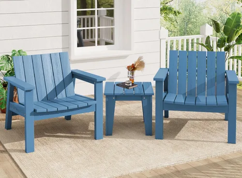 Vista 18 de SERWALL - Juego de muebles de patio bistró de 3 piezas, juego de sillas Adirondack para todo clima con mesa auxiliar, juego de muebles de patio al