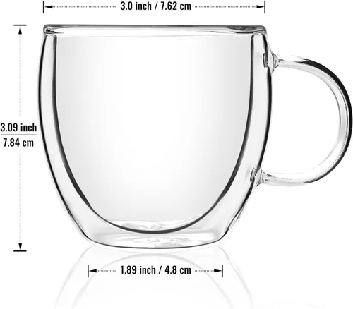 Vista 6 de Vasos de café expreso de doble pared de 5 oz/5.1 fl oz, un juego de 2, vasos de vidrio de borosilicato con aislamiento térmico con asa