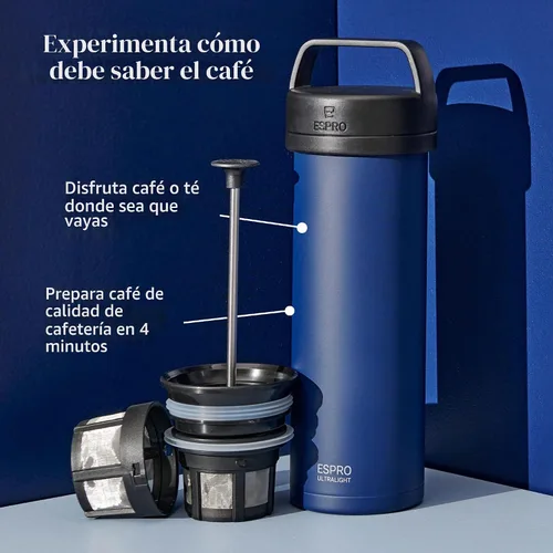 Vista 8 de ESPRO P0 Cafetera de prensa francesa ultraligera para viajes, acero inoxidable aislado al vacío, 16 onzas, azul Egeo Azul (Aegean Blue)