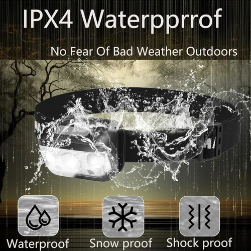 Vista 4 de Linterna frontal recargable, lámpara LED súper brillante, linterna impermeable para faros exteriores, faros delanteros ajustables para adultos