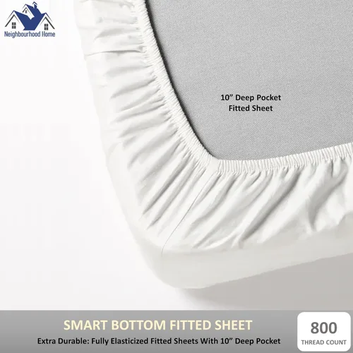 Vista 2 de Juego de sábanas de 4 piezas 100 % algodón egipcio puro de 800 hilos, cama tamaño Queen, transpirable, suave y sedoso, sábanas refrescantes, sábanas