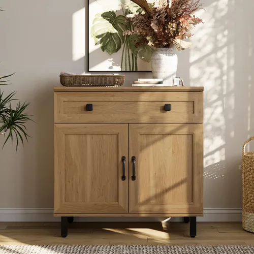 Vista 11 de FENSULN Gabinete de aparador de buffet multifuncional de casa de campo Moderna con estantes ajustables para cocina, barra de café, sala de estar