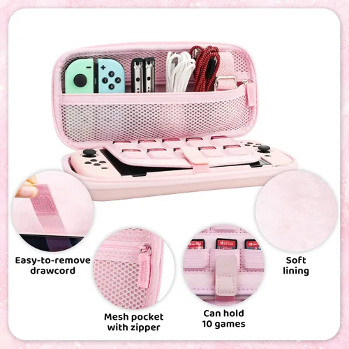 Vista 3 de RHOTALL Cute Sakura Carrying Case Set for Nintendo Switch OLED,Pink Flower Accessories Bundle for Switch OLED with Hard Case, Screen Protector, 4