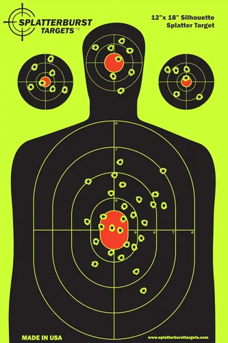 Vista 5 de Splatterburst Targets - 12 x 18 pulgadas - Objetivo de salpicaduras de silueta - Ve fácilmente tus disparos estallar amarillo fluorescente brillante