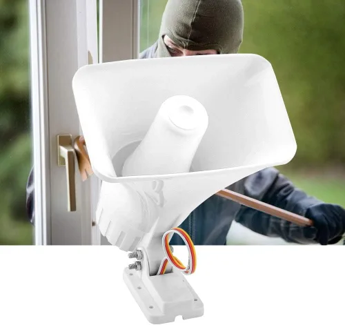 Vista 7 de Sirena de bocina, 150 dB DC 12V altavoz de alarma con cable de doble tono para seguridad en el hogar, sistema de alarma de seguridad al aire libre