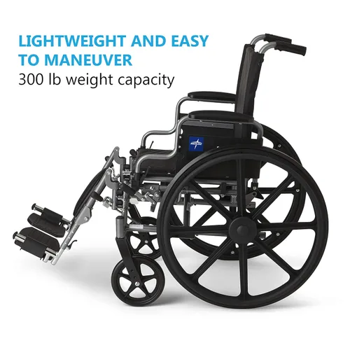 Vista 5 de Silla de ruedas Medline K4 estándar, ligera, con brazos inclinables y desmontables y descansos para las piernas elevables, MDS806550NE, Negro, 1, 1