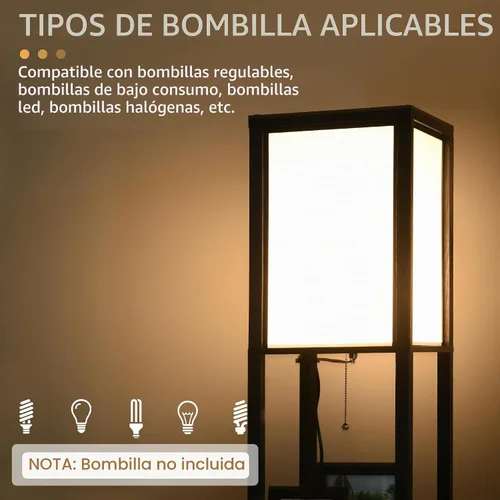 Vista 5 de HOMCOM Lámpara de pie moderna con estantes e iluminación ambiental dual Negro