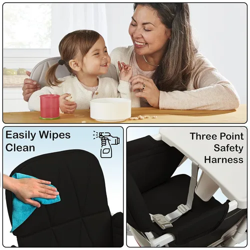Vista 6 de Primo PopUp - Silla alta plegable para bebé de 6 a 36 meses, silla alta plegable negra estilo playa con bandeja extraíble apta para lavavajillas
