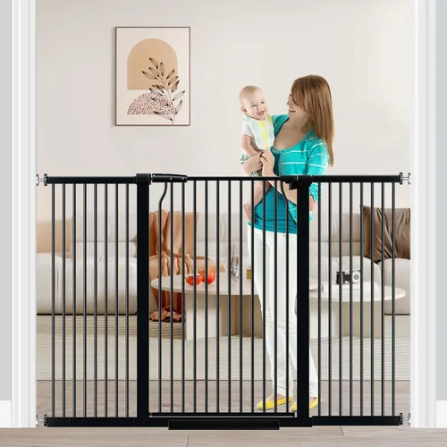 Vista 12 de Fairy Baby Puerta extra alta para bebés de 40.5 pulgadas, sin taladro, puerta extra ancha de 29.6 a 40.5 pulgadas para mascotas, puerta de seguridad