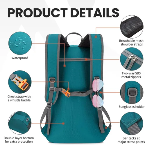 Vista 4 de Venture Pal - Mochila de senderismo ligera y plegable para viajes de 40 L