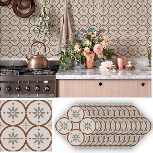 Vista 6 de Alwayspon 12 calcomanías de azulejos de pared retro florales mate para transferir, despegar y pegar, calcomanías de vinilo autoadhesivas