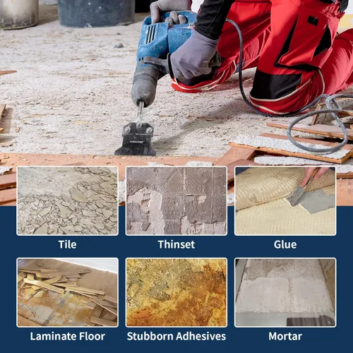 Vista 6 de SDS Plus - Rascador de suelo con pernos y tuercas de repuesto, herramienta de eliminación de azulejos inoxidables de 4 x 10 pulgadas, herramienta