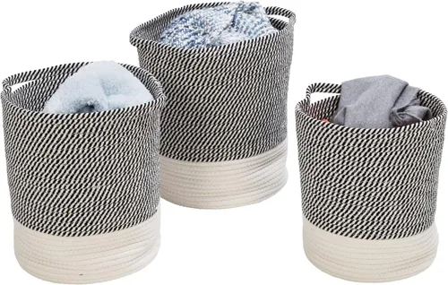 Vista 5 de Honey-Can-Do Juego de 3 cestas de cuerda de algodón de dos tonos para almacenamiento y organización, gris/blanco STO-09536 gris