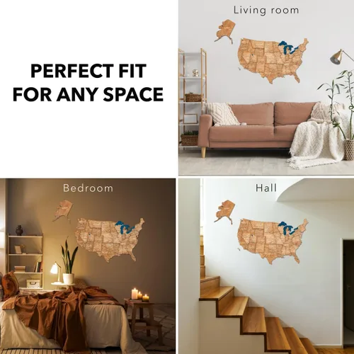 Vista 33 de Enjoy The Wood Mapa de Madera de Estados Unidos Lugares Visitados - Rastreador de Viajes de Mapa 3D de Estados de EE.UU. Decoración de Pared