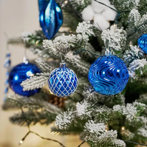 Vista 6 de Adornos de Bola de Navidad Irrompibles de Plástico para Árbol, 24 Piezas con Estilos de Formas Variadas, Decoración Navideña de Vacaciones, Azul