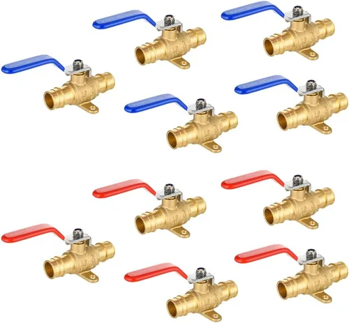 Vista 18 de Paquete de 2 EFIELD Válvula de bola de latón de cierre completo de puerto completo de expansión de Pex A de 1/2 pulgada con oreja caída, rojo