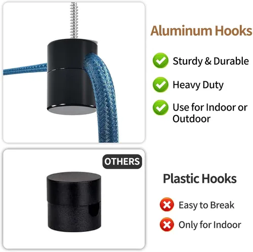 Vista 4 de Paquete de 6 ganchos de techo de aluminio resistentes para luces colgantes, ganchos para techo, gancho negro para lámpara súper carga, gancho