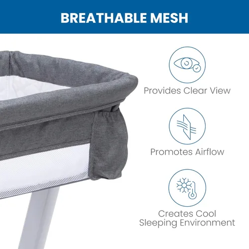 Vista 6 de Simmons Kids By The Bed City Sleeper Moisés - Cuna portátil de altura ajustable con ruedas y malla transpirable, tweed gris