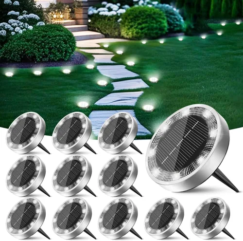 Vista 21 de Peasur Luces solares de suelo para exteriores, paquete de 8 luces planas de disco con energía solar, IP68 impermeable, antioxidante, iluminación