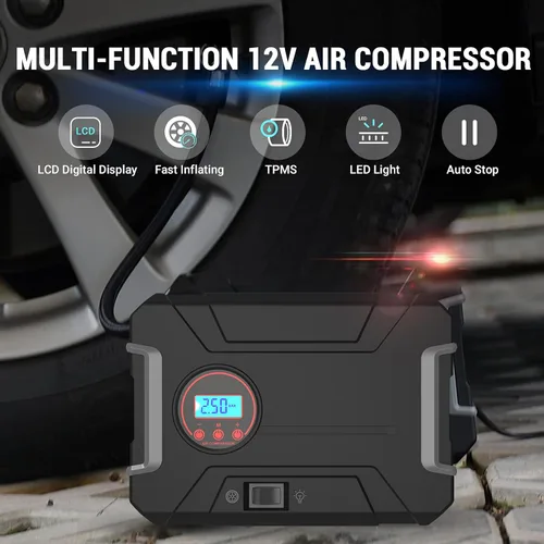 Vista 4 de AUTOGEN Kit de emergencia para automóvil, bolsa de asistencia en carretera con cables de puente de calibre 6 y 16 pies, compresor de aire digital