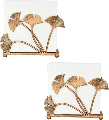 Vista 12 de OwlGift Servilletero moderno con diseño de hojas de ginkgo para mesas, almacenamiento de servilletas de papel de metal para cocina, elegante
