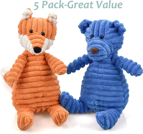 Vista 2 de LECHONG Paquete de 5 juguetes de peluche chirriantes para perros, juguetes surtidos a granel para dentición de perros grandes